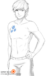 Size: 2400x3840 | Tagged: safe, artist:lilapudelpony, double diamond, human, g4, abs, clothes, grayscale, handsome, high res, humanized, looking at you, male, monochrome, partial nudity, sketch, solo, stupid sexy double diamond, topless, upper body