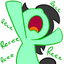 Size: 640x640 | Tagged: safe, edit, oc, oc only, oc:filly anon, pony, earth, female, filly, meme, reeee, simple background, solo, text, white background