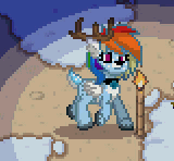 Size: 160x148 | Tagged: safe, rainbow dash, pony, reindeer, pony town, g4, animated, female, fire, gif, gif for breezies, picture for breezies, reindeer dash, solo, species swap, trotting, walk, wings