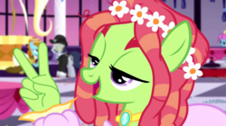 Size: 1025x576 | Tagged: safe, artist:dwk13, edit, edited screencap, screencap, carlotta, tree hugger, pony, totally legit recap, g4, make new friends but keep discord, hand, peace, peace sign, suddenly hands, two, unnamed character, unnamed pony