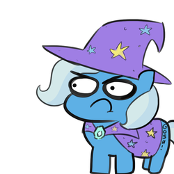 Size: 792x792 | Tagged: safe, artist:tjpones, trixie, pony, unicorn, :c, :t, angry, cape, chibi, clothes, female, frown, glare, gosh, gosh! trixie, hat, mare, meme, simple background, solo, special eyes, trixie's cape, trixie's hat, white background