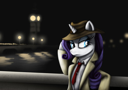 Size: 3508x2480 | Tagged: safe, artist:athos01, rarity, pony, unicorn, semi-anthro, g4, rarity investigates, clothes, detective, detective rarity, female, hat, high res, solo