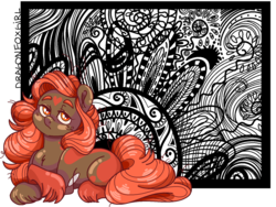 Size: 1280x960 | Tagged: safe, artist:dragonfoxgirl, oc, oc only, earth pony, pony, looking at you, prone, solo, unshorn fetlocks, zentangle