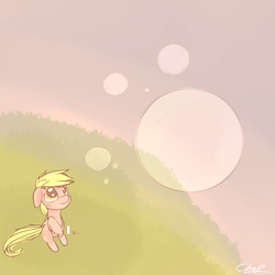 Size: 2500x2500 | Tagged: safe, artist:chapaevv, derpy hooves, pegasus, pony, g4, crying, female, happy, high res, looking up, mare, sad, sitting, soap bubble, solo