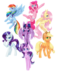 Size: 2803x3481 | Tagged: safe, artist:doekitty, applejack, fluttershy, pinkie pie, rainbow dash, rarity, starlight glimmer, twilight sparkle, alicorn, pony, g4, armpits, cowboy hat, eyeshadow, flying, freckles, grin, hat, high res, lidded eyes, looking at you, makeup, mane six, open mouth, simple background, smiling, spread wings, stetson, twilight sparkle (alicorn), white background