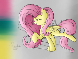 Size: 1600x1200 | Tagged: safe, artist:unbronydc, fluttershy, pony, g4, dancing, eyes closed, female, solo
