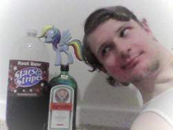 Size: 960x720 | Tagged: safe, rainbow dash, human, g4, alcohol, irl, irl human, jagermeister, oliver hancock, photo, root beer, shitposting, why