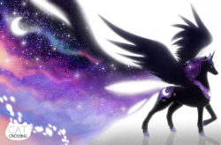 Size: 1313x863 | Tagged: safe, artist:catcrossing, princess luna, alicorn, pony, g4, abstract background, night, night sky