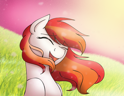 Size: 1280x986 | Tagged: safe, artist:stuflox, oc, oc only, oc:melodic artist, pony, eyes closed, female, grass, mare, singing, solo, sun