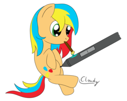 Size: 2000x1600 | Tagged: safe, artist:cloudy95, oc, oc only, oc:primary strike, earth pony, pony, female, mare, mouth hold, paintbrush, pencil, simple background, solo, transparent background