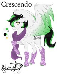 Size: 1504x1912 | Tagged: safe, artist:cranberry--zombie, oc, oc only, oc:crescendo, pegasus, pony, clothes, female, hair over one eye, mare, reference sheet, scarf, simple background, socks, solo, striped socks, transparent background