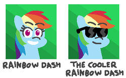 Size: 354x219 | Tagged: safe, artist:threetwotwo32232, rainbow dash, pony, g4, female, solo, sunglasses, yearbook