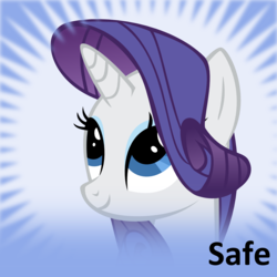 Size: 1024x1024 | Tagged: safe, rarity, pony, unicorn, derpibooru, bust, female, looking up, mare, meta, meta:safe, official spoiler image, portrait, smiling, solo, spoilered image joke