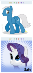 Size: 250x539 | Tagged: safe, rarity, oc, oc:cirrus cloud, pegasus, pony, unicorn, derpibooru, g4, juxtaposition, juxtaposition win, meme, meta