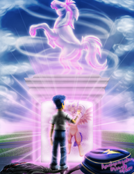 Size: 2550x3300 | Tagged: safe, artist:amalgamzaku, flash sentry, human, fanfic:how to disappear completely, equestria girls, g4, cover art, epic, fanfic, fanfic art, high res, human ponidox, male, portal, self ponidox, solo