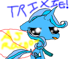 Size: 602x496 | Tagged: artist needed, safe, trixie, pony, unicorn, g4, 1000 hours in ms paint, female, floppy ears, lidded eyes, mare, ms paint, open mouth, raised hoof, simple background, sitting, solo, white background