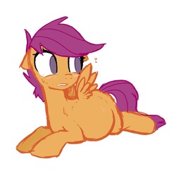 Size: 797x774 | Tagged: artist needed, safe, scootaloo, pegasus, pony, g4, blushing, female, lying down, pregnant, prone, solo, teen pregnancy, teenager