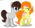 Size: 3673x2950 | Tagged: safe, artist:asika-aida, oc, oc only, oc:cookie cream, oc:lemon dream, earth pony, pegasus, pony, blue eyes, commission, duo, duo female, female, grin, high res, laughing, multicolored hair, open mouth, raised hoof, simple background, smiling, transparent background