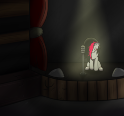 Size: 1073x1000 | Tagged: safe, artist:lazerblues, oc, oc only, oc:miss eri, pony, black and red mane, microphone, solo, theater, two toned mane