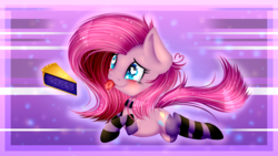 Size: 3309x1861 | Tagged: safe, artist:lixthefork, pinkie pie, earth pony, pony, g4, clothes, female, food, pie, pinkamena diane pie, socks, solo