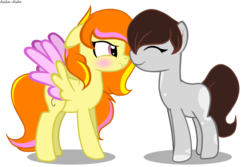 Size: 4416x2950 | Tagged: safe, artist:asika-aida, oc, oc only, oc:cookie cream, oc:lemon dream, earth pony, pegasus, pony, annoyed, blank flank, boop, commission, cute, duo, duo female, eyes closed, female, high res, mare, multicolored hair, noseboop, scrunchy face, simple background, smiling, spread wings, transparent background