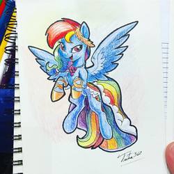 Size: 1080x1080 | Tagged: safe, artist:tsitra360, rainbow dash, pegasus, pony, g4, the best night ever, clothes, dress, female, gala dress, solo, traditional art