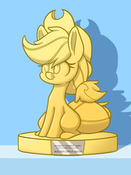 Size: 1280x1707 | Tagged: safe, artist:heir-of-rick, applejack, earth pony, pony, daily apple pony, g4, female, gold, golden apple reward, simple background, sitting, solo, trophy