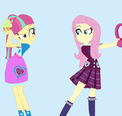 Size: 758x720 | Tagged: safe, artist:diana173076, fluttershy, sour sweet, equestria girls, g4, alternate universe, clothes swap, invalid tag