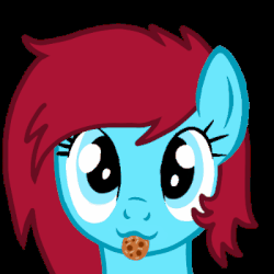 Size: 400x400 | Tagged: safe, artist:toyminator900, oc, oc only, oc:autumn moon, pegasus, pony, :3, animated, bust, cookie, eating, food, gif, portrait, simple background, solo