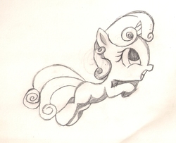 Size: 1562x1269 | Tagged: safe, artist:silversthreads, sweetie belle, pony, g4, daily sketch, female, filly, playing, sketch, solo, traditional art