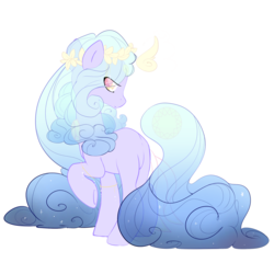 Size: 2000x2000 | Tagged: safe, artist:xsidera, oc, oc only, oc:anima, original species, butt, female, floating tail, floral head wreath, flower, high res, mare, plot, simple background, solo, transparent background
