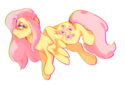 Size: 817x556 | Tagged: safe, artist:snyail, fluttershy, pony, g4, chromatic aberration, female, looking away, profile, simple background, solo, spread wings, transparent background