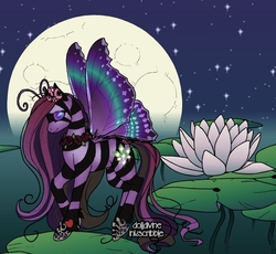 Size: 583x537 | Tagged: safe, oc, oc only, oc:mystic life sparkle starlight, hybrid, pony, zony, butterfly wings, female, flower, interspecies offspring, lilypad, magical lesbian spawn, mare, offspring, parent:twilight sparkle, parent:zecora, parents:twicora, solo