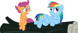 Size: 1024x441 | Tagged: safe, artist:cyanlightning, rainbow dash, scootaloo, g4, sleepless in ponyville, log, simple background, transparent background, vector