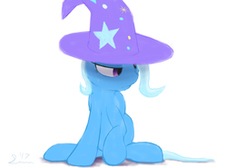 Size: 2321x1721 | Tagged: safe, artist:stillwaterspony, trixie, pony, unicorn, g4, clothes, depressed, female, hat, looking down, raised hoof, rough, simple background, sitting, solo, the sad and depressive trixie, trixie's hat, unamused, white background