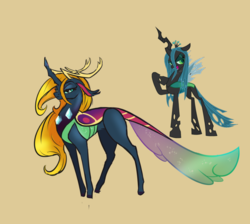 Size: 900x807 | Tagged: safe, artist:alorix, queen chrysalis, changedling, changeling, changeling queen, g4, to where and back again, antlers, purified chrysalis