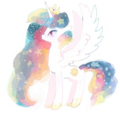 Size: 602x618 | Tagged: safe, artist:laurasrxfgcc, princess celestia, g4, alternate hairstyle, female, simple background, solo, spread wings, white background