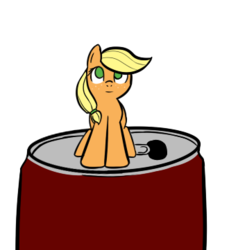 Size: 343x361 | Tagged: safe, artist:neuro, applejack, g4, colored pupils, female, missing accessory, simple background, soda can, solo, tiny ponies, transparent background