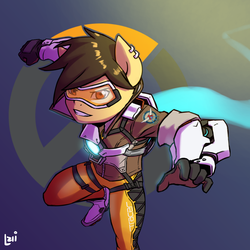 Size: 2000x2000 | Tagged: safe, artist:elzielai, anthro, high res, overwatch, ponified, solo, tracer