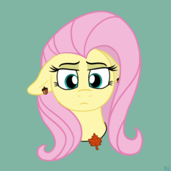 Size: 2448x2448 | Tagged: safe, artist:pink-pone, fluttershy, g4, bust, ear piercing, earring, female, floppy ears, green background, high res, jewelry, necklace, piercing, portrait, simple background, solo