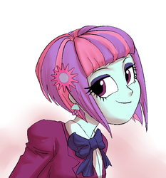 Size: 700x750 | Tagged: safe, artist:kul, sunny flare, equestria girls, g4, alternate clothes, clothes, crystal prep academy uniform, ear piercing, earring, female, hairpin, jewelry, looking at you, piercing, school uniform, smiling, solo