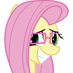 Size: 960x960 | Tagged: safe, artist:fikran0582, artist:laptosic, fluttershy, g4, female, glasses, not a vector, shy, smiling, solo