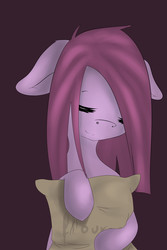 Size: 2000x3000 | Tagged: safe, artist:skune, madame leflour, pinkie pie, earth pony, pony, g4, black background, eyes closed, female, floppy ears, flour, flour sack, mare, pinkamena diane pie, simple background, smiling, solo