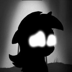 Size: 594x591 | Tagged: safe, artist:laptosic, lyra heartstrings, g4, female, floppy ears, glowing eyes, grayscale, limbo (video game), monochrome, sad, silhouette, solo