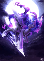 Size: 750x1050 | Tagged: safe, artist:thecorruptedprincess, princess luna, g4, female, moon, night, shooting star, smiling, solo