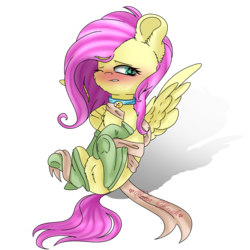 Size: 2048x2048 | Tagged: safe, artist:colorbrush, fluttershy, g4, bell, bell collar, blushing, clothes, collar, female, heart eyes, high res, lip bite, ribbon, simple background, socks, solo, transparent background, wingding eyes