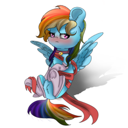 Size: 2048x2048 | Tagged: safe, artist:colorbrush, rainbow dash, g4, bell, bell collar, blushing, clothes, collar, female, heart eyes, high res, ribbon, simple background, socks, solo, transparent background, wingding eyes