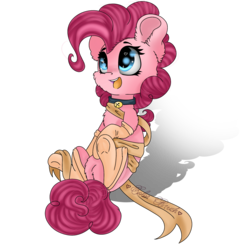 Size: 2048x2048 | Tagged: safe, artist:colorbrush, pinkie pie, g4, bell, bell collar, cheek fluff, chest fluff, clothes, collar, cute, diapinkes, ear fluff, female, heart eyes, high res, leg fluff, ribbon, simple background, smiling, socks, solo, transparent background, wingding eyes
