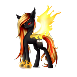 Size: 3000x3000 | Tagged: safe, artist:harmonyskish, oc, oc only, oc:chainsaw heart, earth pony, pony, female, fiery wings, high res, mare, simple background, solo, white background
