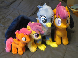 Size: 1500x1125 | Tagged: safe, artist:chordus, artist:ketika, gabby, scootaloo, griffon, g4, faic, irl, photo, plushie, self ponidox, thousand yard stare